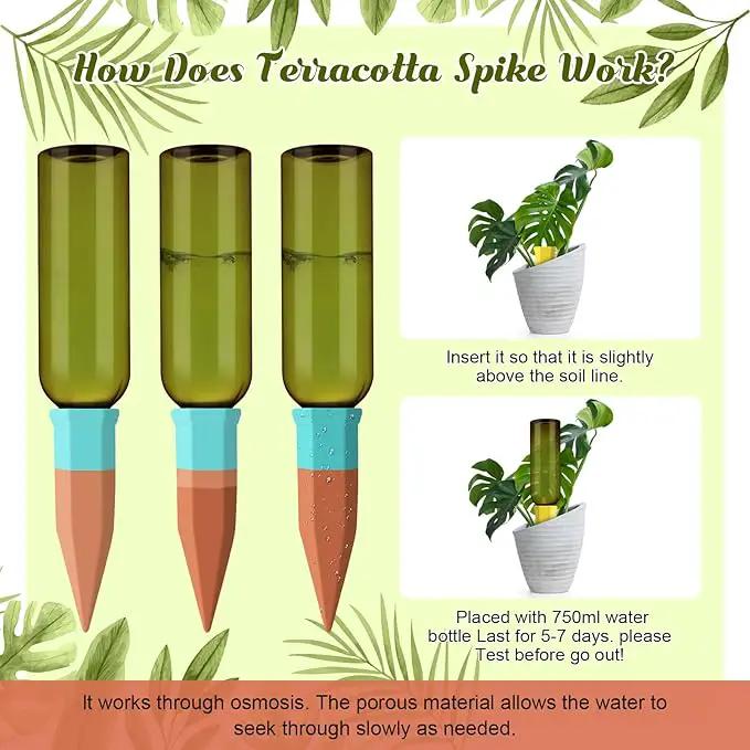 12 Pack Plant Watering Devices Include 6 Terracotta Self Watering Spikes and 6 Pcs 26 oz Plastic Bottles, Slow Release Vacation Insert Automatic Plant Waterer Device (Mixed Colors) by GreenHaven Gardens