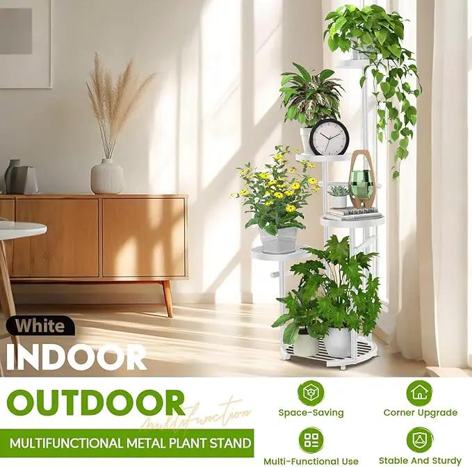 TOSKING 5 Tier Metal Plant Stand Indoor, Plant Shelf, Corner Shelf Flower Pot Stand for Outdoor Plant Stand for Living Room Balcony Garden Patio Bedroom (White, 38in) by GreenHaven Gardens