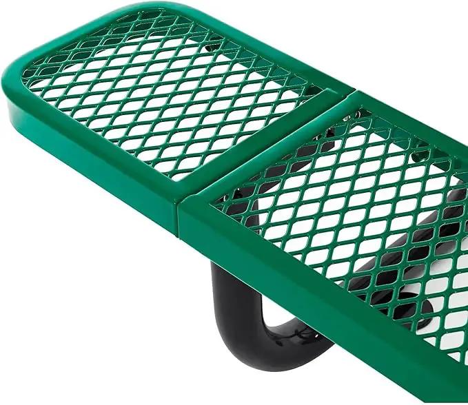 Global Industrial 8’L Rectangular Picnic Table, Expanded Metal, Green Thermoplastic Coating, Attached Benches, 1-1/2” Umbrella Pole Hole, Outdoor-Rated, 1000 lb Capacity, 96” x 30” Tabletop by GreenHaven Gardens