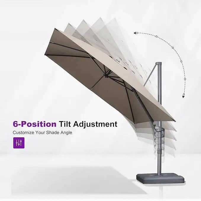 PURPLE LEAF 10 FT Cantilever Patio Umbrella Outdoor Aluminum Offset Square Umbrella with 3 Years Fade Resistance Recycled Fabric and 360-degree Rotation for Deck Pool Garden, Sand Dune by GreenHaven Gardens