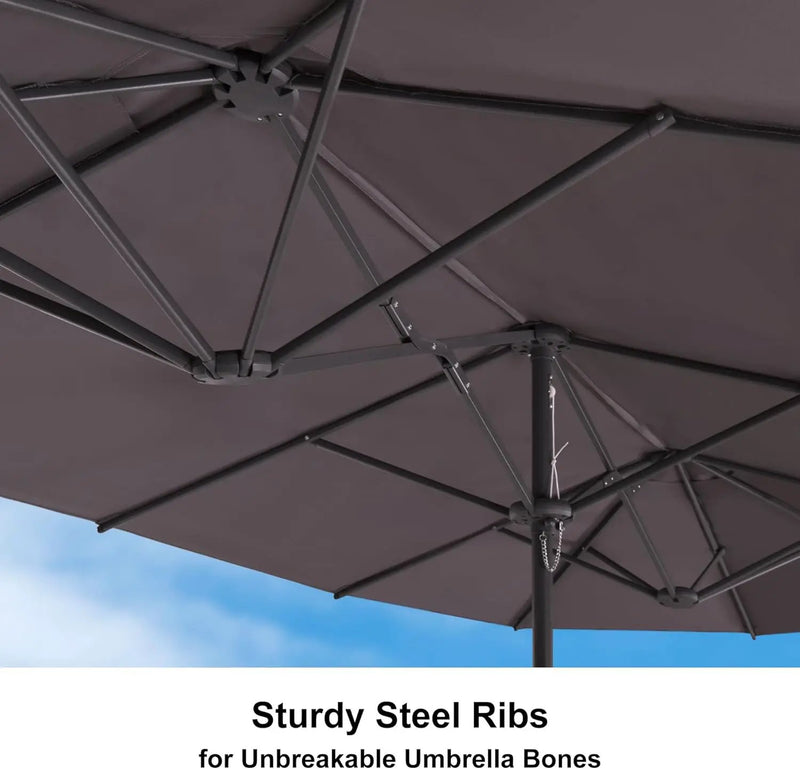 PURPLE LEAF 15ft Patio Market Umbrella with Base Included Double-Sided Rectangle Outdoor Umbrella Table Umbrella with Crank for Pool Garden Deck, Light Grey by GreenHaven Gardens