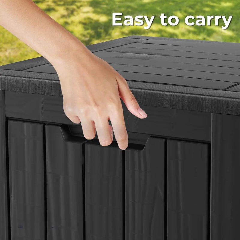 50 Gallon Plus Resin Deck Box, Waterproof Outdoor Storage Bin for Patio, Poolside, and Garden, Lockable & UV-Resistant, Ideal for Small Spaces, Black by GreenHaven Gardens