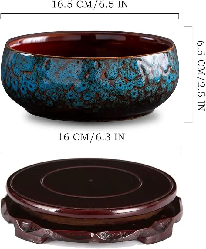 Lotus Bowl Planter, Lotus Bowls for Planting in Water Indoors,6.5-inch Round Succulent Flower Pot with Rotating Bracket, Leak-Proof Design, Suitable for hydroponic Plants, Succulents (Blue) by GreenHaven Gardens