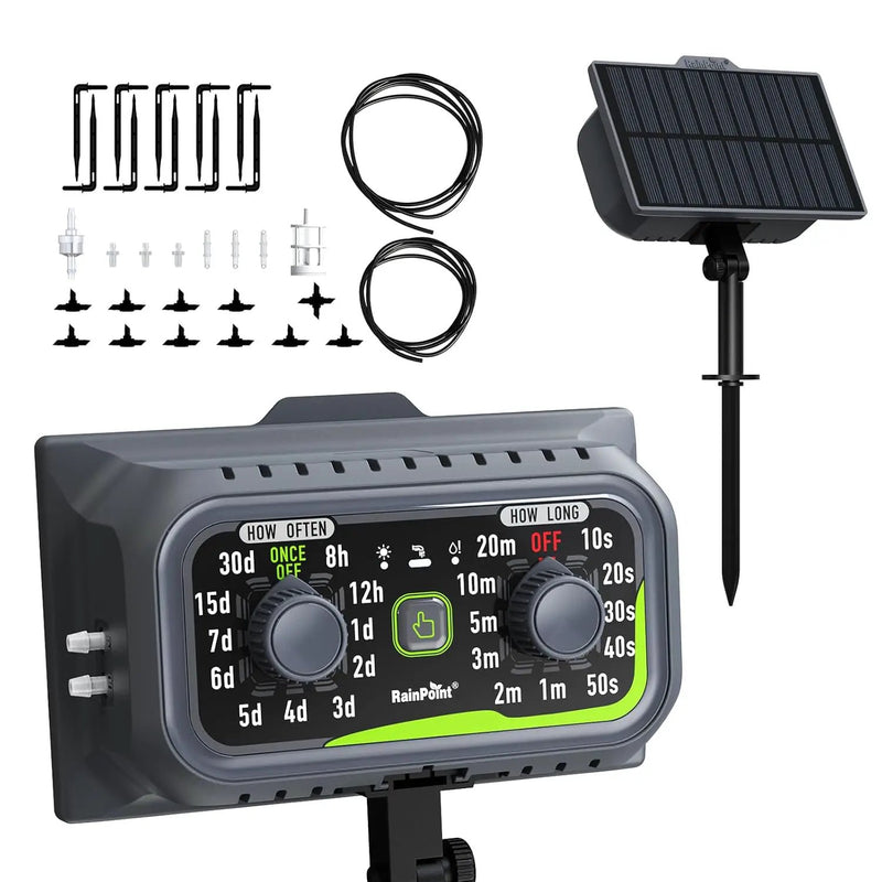 RAINPOINT Compact Programmable Solar Automatic Drip Irrigation Pump Kits Support Up to 20 Plants, Automatic Plant Waterer Self Watering Indoor/Outdoor Vacation Free Low Water Auto Shut-Off by GreenHaven Gardens