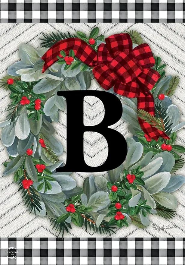 Briarwood Lane Winter Wreath Monogram Letter B Garden Flag by GreenHaven Gardens