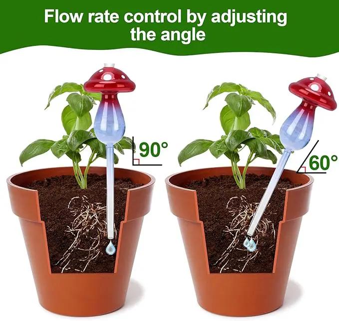 Headley Tools Plant Watering Globes Mushroom, Glass Plant Watering Globes, Self Watering Planter Insert, Cute Self Watering Globes - (4 PCS) by GreenHaven Gardens