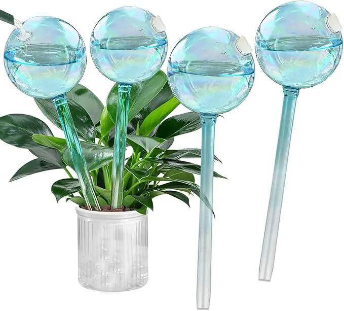 Self Watering Planter Insert, 4pcs Blown Glass Plant Watering Globes, Potting Self-Watering Bulbs Flower Automatic Watering Device Auto-Drippers for Plant Daily Self Watering by GreenHaven Gardens