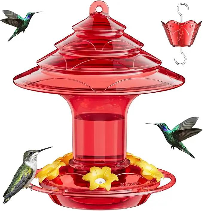 Birdream Hummingbird Feeder for Outdoors Hanging, 20oz Hummingbird Feeders with 5 Bee Guard Feeding Ports & Built-in Ant Moat Brush Leak-Proof for Outside Gifts for Women - Solid Red by GreenHaven Gardens
