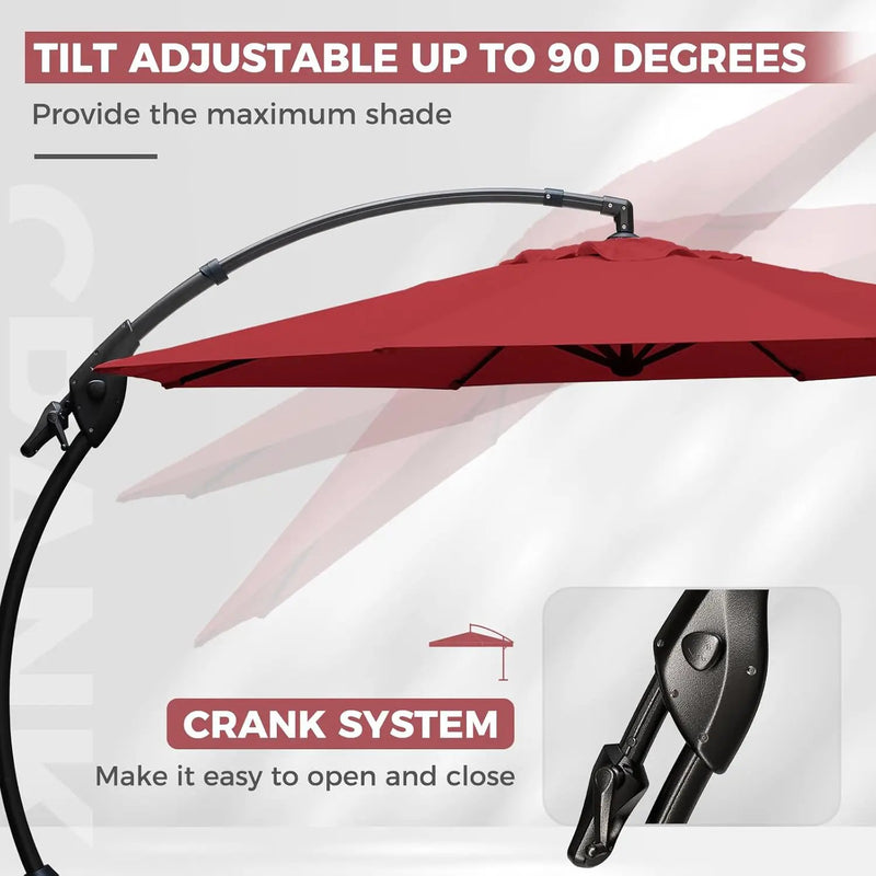 Grand patio 11FT Cantilever Umbrella with Base Outdoor Round Aluminum Offset Umbrella for Garden Backyard (Red, 11 FT) by GreenHaven Gardens
