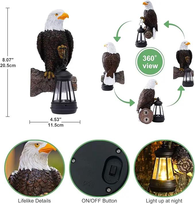 Eagle Tree Hugger with Solar Lantern - 8 Inch Resin Eagle Statue for Outdoor Garden Decor - Ideal Eagle Housewarming & Birthday Gifts for Grandma Mom Women by GreenHaven Gardens