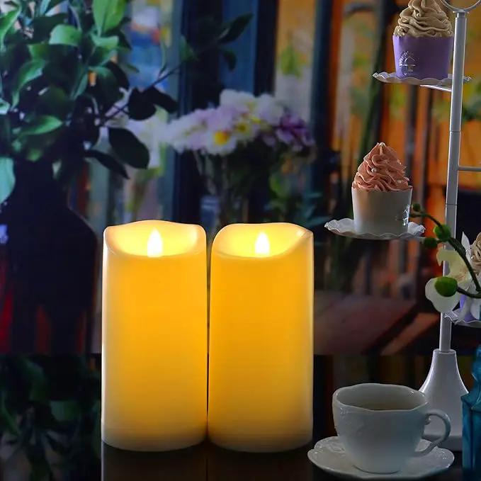 CANDLE CHOICE Waterproof Outdoor Battery Operated Flameless Candles with Timer Flickering Plastic Resin Electric LED Pillar Lights for Lantern Patio Garden Wedding Party Decorations 3x6 Inches 2 Pack by GreenHaven Gardens