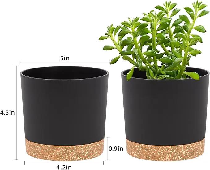 QCQHDU 5 inch Plant Pot, 2 Pack Planters for Indoor Plants with Drainage Holes & Saucer, Outdoor Flower Pots Home Garden Modern Decor by GreenHaven Gardens