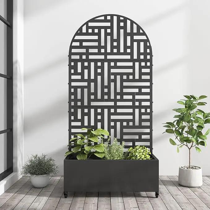 Casaphoria Metal Raised Garden Bed with Trellis and Wheels, 72"x35"x16" Arched Planter Box for Climbing Plants, Vegetables & Vines, Features Drainage Holes and Privacy Screen (Black-Helen) by GreenHaven Gardens