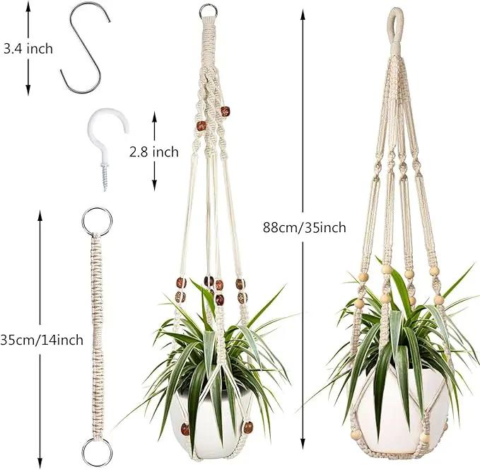 Augshy Macrame Plant Hanger, 2Pcs Hanging Plant Holder with Extender Plant Hangers for Indoor Outdoor Decor Macrame Hanging Planter Basket with 4 Hooks by GreenHaven Gardens