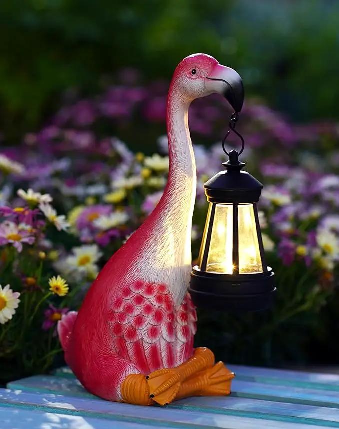 Goodeco Flamingo Statue with Solar Lantern - Artistic Pink Flamingo Decor for Outdoor Garden & Home, Flamingo Gifts for Women - Flamingo Lamp with Solar Lights Outdoor, LD602291 by GreenHaven Gardens
