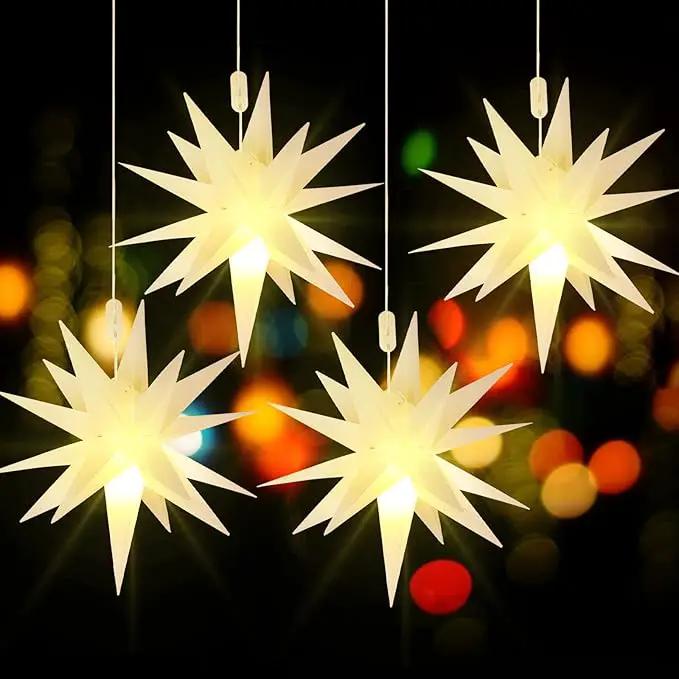 Kingdder 8 Pieces Moravian Star Light LED 3D Star Hanging Light Powered by Battery with Timer Function White Porch Lantern Holiday Decor for Indoor Outdoor Christmas Tree Balcony Courtyard (12 Inch) by GreenHaven Gardens