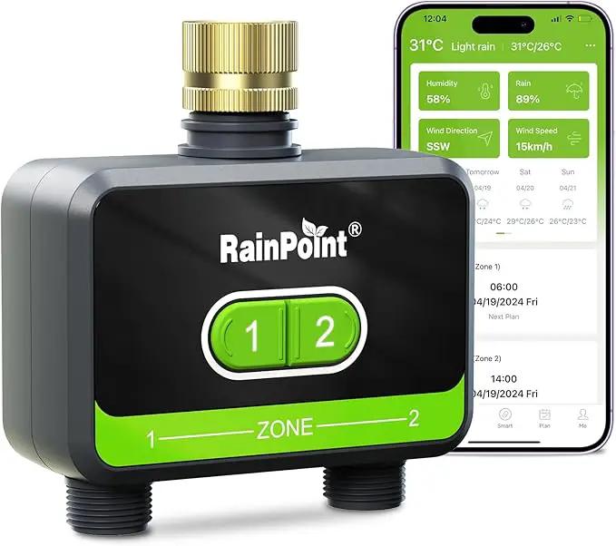 RAINPOINT Bluetooth Water Timer for Garden Hose, Smart Hose Timer 2 Outlet(Not Hub), Wireless Sprinkler Watering Timer with Rain Delay, Automatic Irrigation System for Lawns and Yard by GreenHaven Gardens