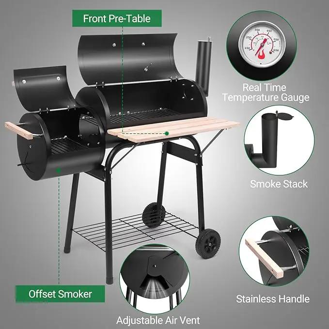 Outvita BBQ Charcoal Grill, Outdoor Patio Barbecue Cooker with Offset Smoker, Wheels and Tray for Balcony Picnics, Party and Camping by GreenHaven Gardens