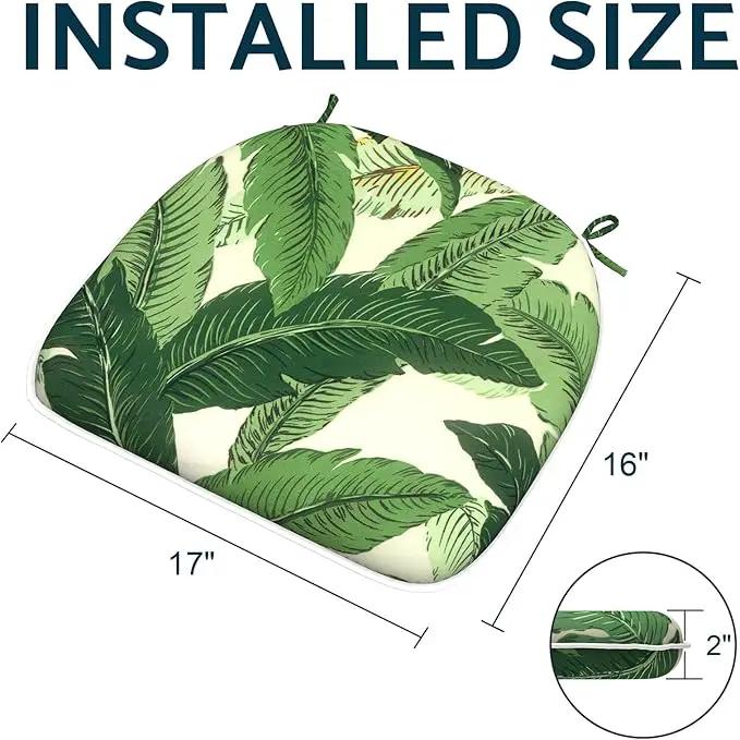 Indoor/Outdoor Chair Cushions 16x17 Inch, Patio Chair Cushions with Ties, All Weather Seat Cushions for Patio Furniture Home Garden Chair Use, Set of 4, Swaying Palms Green by GreenHaven Gardens