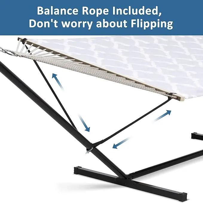SUNCREAT Double Hammock, Extra Large Quilted Fabric Swing with Hardwood Spreader Bars & Detachable Pillow, Heavy Duty, Perfect for Indoor/Outdoor Patio, Deck, Yard, Gray Cloud by GreenHaven Gardens