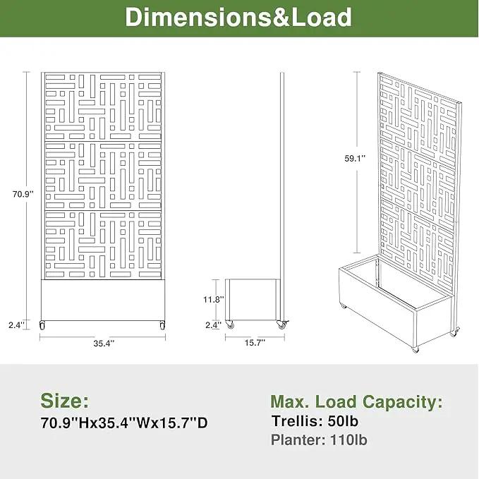 Casaphoria Metal Raised Garden Bed with Trellis and Wheels, 72"x35"x16" Planter Box for Climbing Plants, Vegetables & Vines, Features Drainage Holes and Privacy Screen (Black-Helen) by GreenHaven Gardens