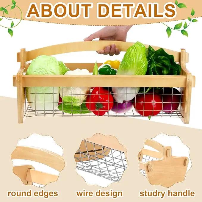 Large Garden Hod Harvest Basket 19 x 11 x 6 Inch, Wooden Gathering Basket with Handle Gardening Gifts for Mom Father Grandma Women Gardener Birthday Washing and Holding Fruit Vegetable by GreenHaven Gardens