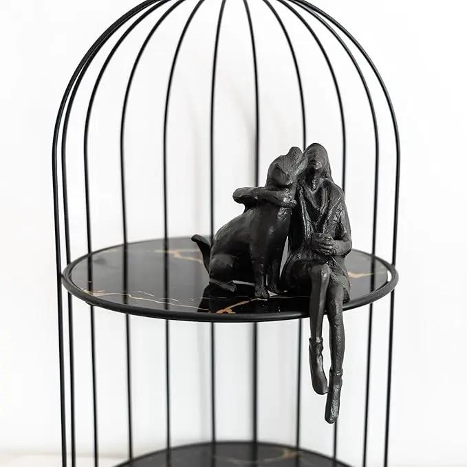 Cast Iron Sitting Woman and Dog Statue, Love Figurine, Gifts for Dog Lovers, Memorial Gifts for Women and Girls, Black by GreenHaven Gardens
