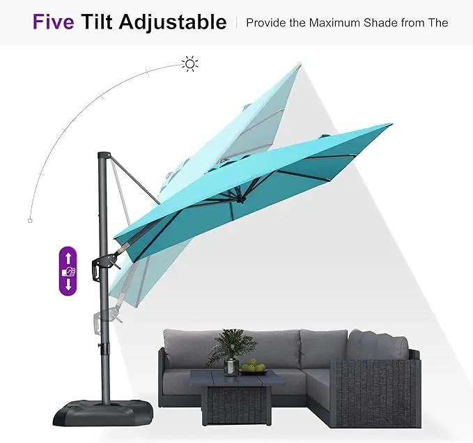 PURPLE LEAF 8 Feet Square Cantilever Umbrella Patio Umbrella with Base Outdoor Umbrella Aluminum Offset with 360-degree Rotation for Garden Deck Pool Patio, Turquoise Blue by GreenHaven Gardens