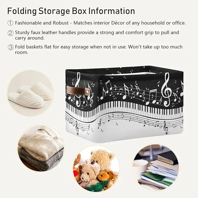 Black White Music Rectangular Storage Basket Organizer Bin Shelf Baskets For Clothes Gifts For Home Office Dorm by GreenHaven Gardens