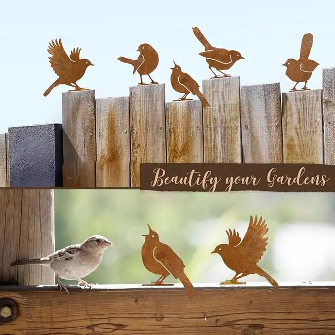 5PCS Rusty Birds Decoration, Metal Birds Yard Decor, Metal Birds Craft Statue Ornaments - Garden Sculptures and Yard Art, Fence Decorations Outdoor by GreenHaven Gardens