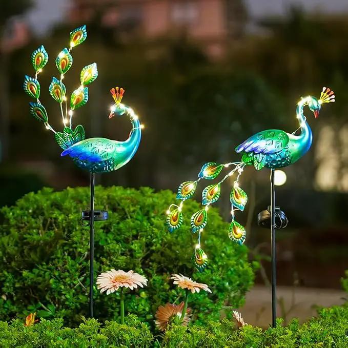 VEWOGARDEN 2 Pack Solar Stake Lights Outdoor Waterproof Metal Peacock Solar Lights for Yard Garden Patio Pathway Walkway, Blue by GreenHaven Gardens