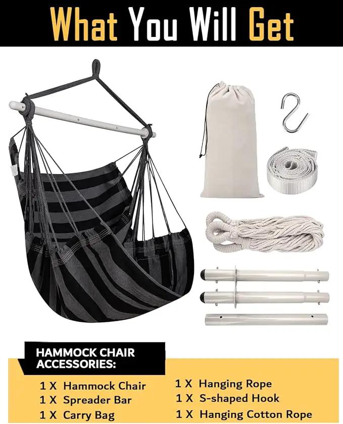 ADVOKAIR Hammock Chair Swing (500 lbs Max) - Hanging Hammock Chair Rope Swing Indoor for Bedroom, Outdoor, Patio, Bedroom, Porch, Deck - Sturdy Steel Bar with Anti-Slip Safety Rings by GreenHaven Gardens