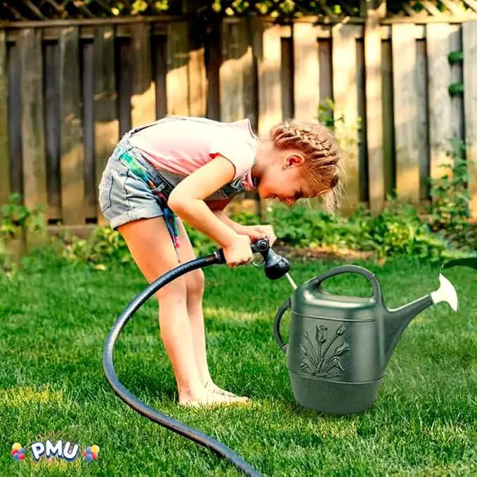 PMU 2 Gallon Watering Can - Garden Watering Can for Indoor & Outdoor Plants - Plastic Water Can with Detachable Sprinkler Head - Large Water Pot, Made in USA - Hunter Green Pkg/1 by GreenHaven Gardens