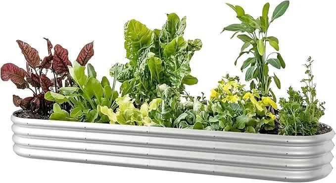 8x2x1ft Oval Galvanized Raised Garden Bed Outdoor 9-in-1 Large Metal Modular Planter Box Raised Beds for Gardening,Vegetables,Fruits,Flowers & Herbs (Silver) by GreenHaven Gardens