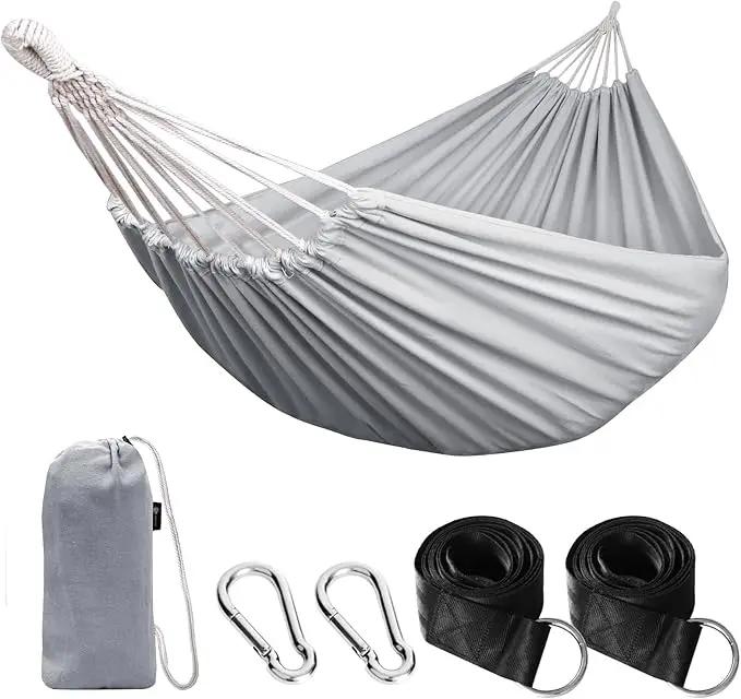 ANYOO Cotton Hammock Portable Camping Hammocks for Hanging Sturdy Garden Comfortable Fabric Hammock with Tree Straps Up to 660lbs with Travel Bag for Camping Outdoor/Indoor Patio Backyard by GreenHaven Gardens