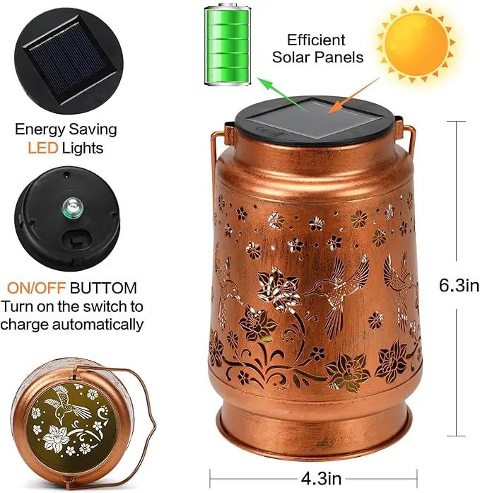 2 Pack Solar Lanterns Outdoor Waterproof Hummingbird Garden Decor Birthday Gifts for Women Mom Grandma Hanging Solar Lights Metal Solar Decoration Outside for Yard, Patio, Backyard, Porch by GreenHaven Gardens
