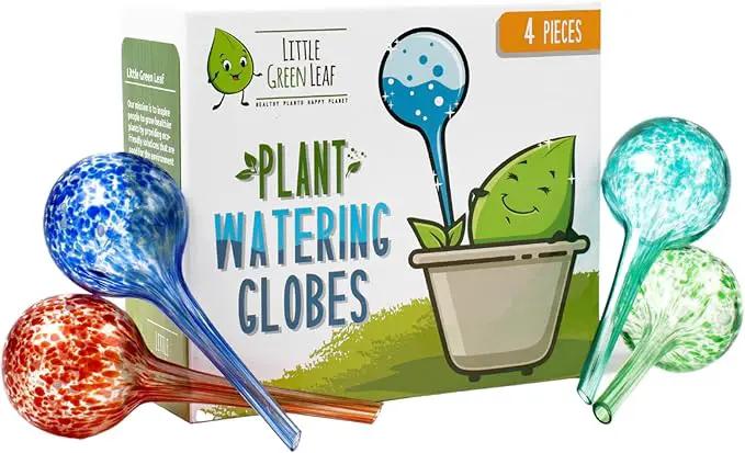 LGL Plant Watering Globes - Automatic Self Watering Globes. Decorative Self Watering Planter Inserts Made From Hand-Blown Durable Glass. Self Watering Spikes to Support Plant Health. 4 Pack, Small. by GreenHaven Gardens