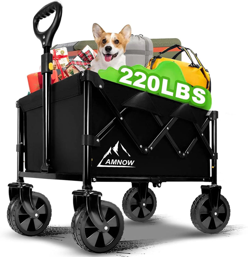 Collapsible Wagon Cart with Wheels Foldable, Folding Wagons Carts with Silent Universal Wheels, Large Grocery Cart On Wheels, Heavy Duty Utility for Shopping Beach Sports Fishing Camping, Black by GreenHaven Gardens
