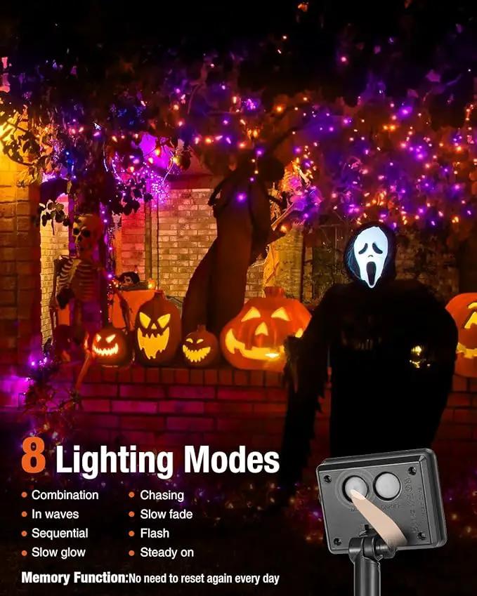 6 Pack Solar Fairy Lights for Outside Waterproof, 49FT/15M 150LED Solar String Lights Outdoor 8 Modes Solar Twinkle Lights for Garden Yard Halloween Decor, Orange-Purple by GreenHaven Gardens