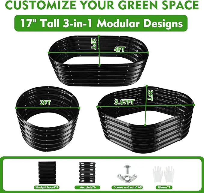 17" Tall Outdoor Garden Raised Garden Bed Kits, 4ft X 2ft Oval,0.8MM Thick Metal Raised Planter Bed/Ground Planter Box for Variety of Flowers,Herbs,Vegetables (Black, 48X24X16.5 Inches) by GreenHaven Gardens