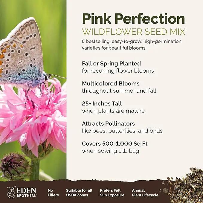 Eden Brothers Pink Perfection Flower Mixed Seeds for Planting, 1 lb, 480,000+ Seeds with Zinnia, Cosmos Versailles | Attracts Pollinators, Plant in Spring or Fall, Zones 3, 4, 5, 6, 7, 8, 9, 10 by GreenHaven Gardens