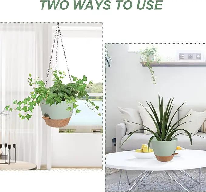 Hanging Planters for Indoor Outdoor Plants, 2 Pack Self Watering Hanging Pot with Drainage Holes & Removable Tray (Green, 6'') by GreenHaven Gardens