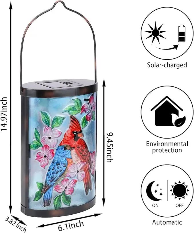Hanging Solar Lantern Outdoor Bluebird Waterproof LED Cardinal Light Decorative Tabletop Lamp for Patio Garden Yard Decor by GreenHaven Gardens