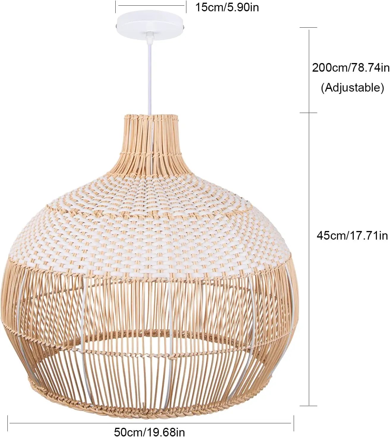Arturesthome 1 Light White Rattan Pendant Light for Kitchen Island Sink,19.6" Wicker Chandelier, Handmade Woven Hanging Ceiling Light Lampshade by GreenHaven Gardens