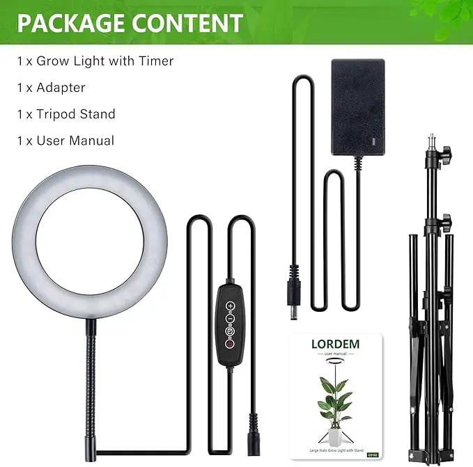 LORDEM Grow Light for Indoor Plants, Full Spectrum Plant Light with Auto Timer for 4/8/12H, 7.9" Diameter Growing Lamp with 108 LEDs, 4 Dimmable Levels, Adjustable Stand 24"-67" by GreenHaven Gardens