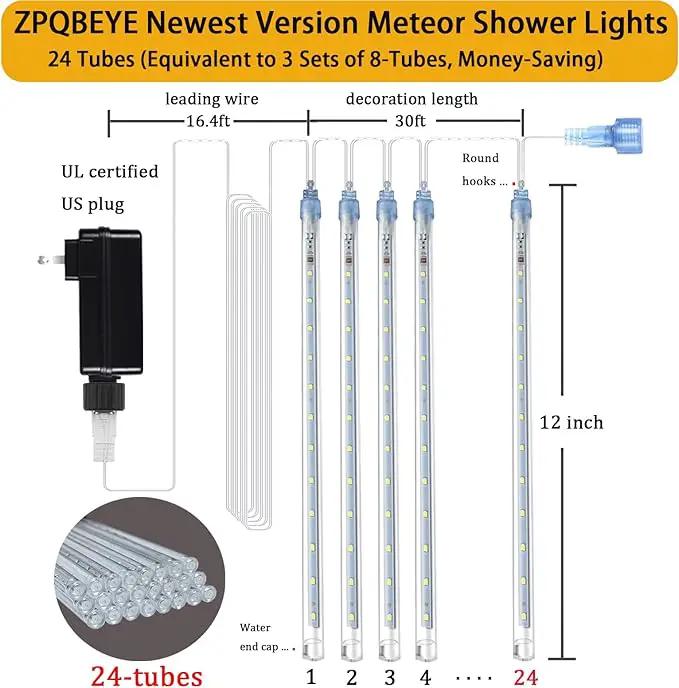 Christmas Lights Outdoor Meteor Shower Lights 24-Tube 576LEDs Snow Falling Rain Cascading Icicle Light for Xmas Tree Christmas Decorations Wedding Party Holiday Garden Decor, UL Plug Blue by GreenHaven Gardens