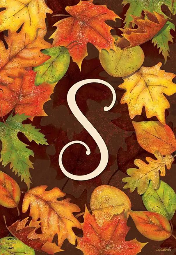 Briarwood Lane Fall Leaves Monogram Letter S Garden Flag by GreenHaven Gardens