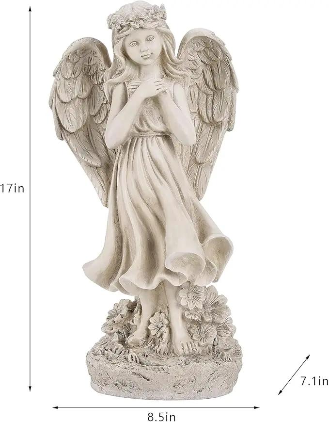 Garden Angel Figurines, Light Up Praying Angel Statues Outdoor Statue with Solar LED Lights for Patio, Lawn, Cemetary Grave Decoration, Sympathy Gift, 16.9" H by GreenHaven Gardens