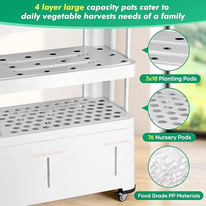 4-Tier Hydroponics Growing System Kit with 130 Pods, Lager Indoor Garden System with LED Grow Light, Automatic Quiet Water Circulation, Food-Grade PP Material Hydroponic Tower for Vegetables by GreenHaven Gardens