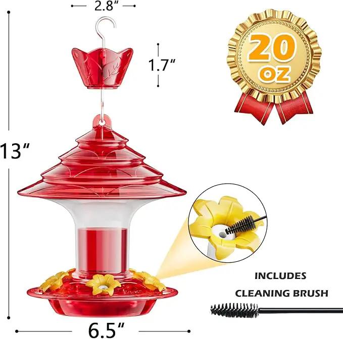 Birdream Hummingbird Feeder for Outdoors Hanging 40oz 10 Feeding Ports, 2 Pack Humming Bird Feeder with Ant Moat Brush Leak Proof - Red by GreenHaven Gardens